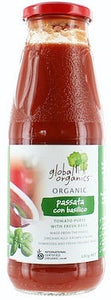 Global Organics Tomato Puree (Passata) with Basil (Glass) 680g